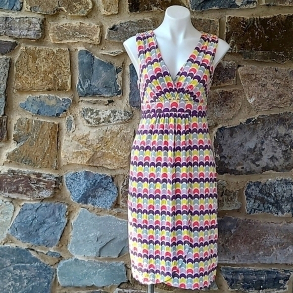 Boden Moon Print Sleeveless Faux Wrap Dress in White & Multicolor Size 8 Regular